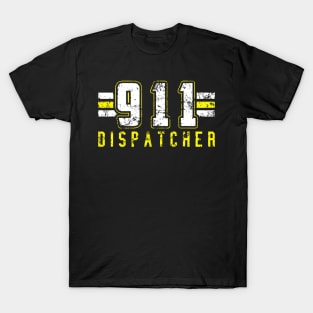 911 American Flag Dispatcher Thin Gold Line Operator T-Shirt